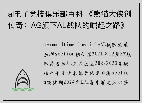 al电子竞技俱乐部百科 《熊猫大侠创传奇：AG旗下AL战队的崛起之路》